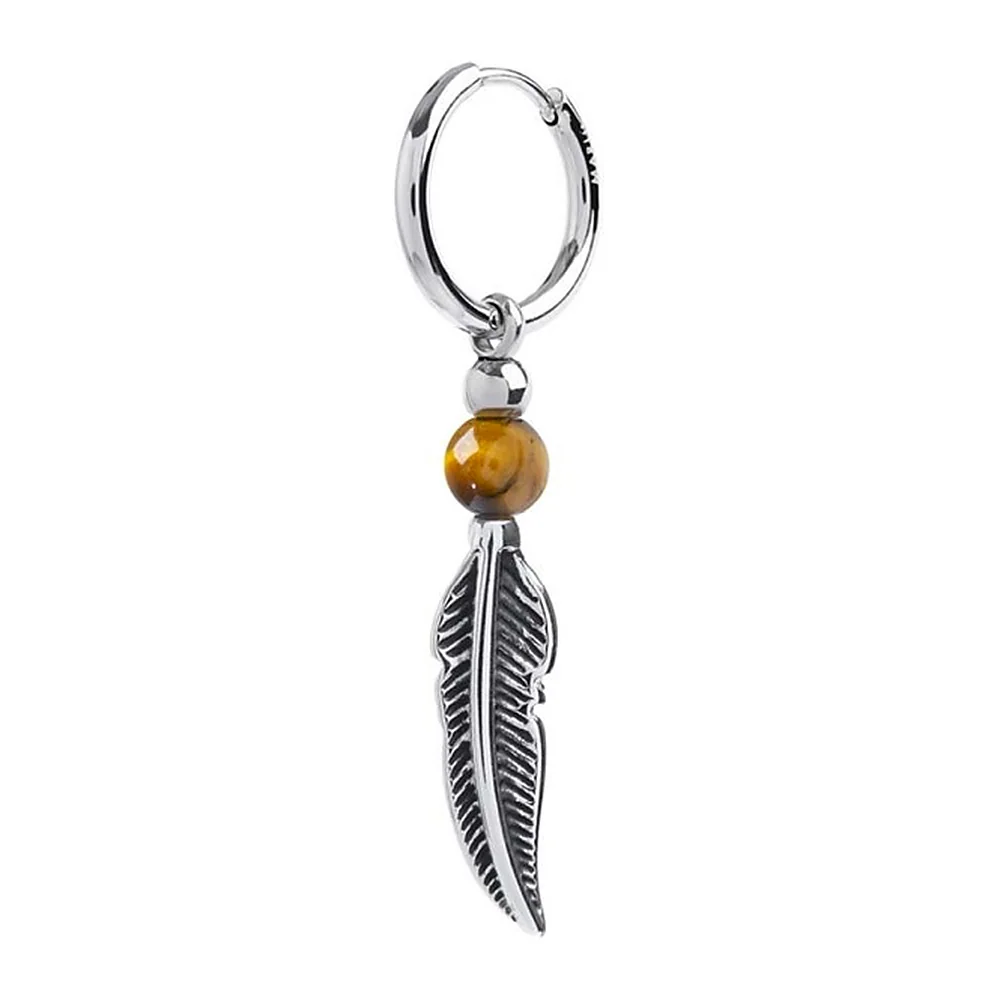 Orecchino Marlù cerchio 16mm con sfera e piuma pendente