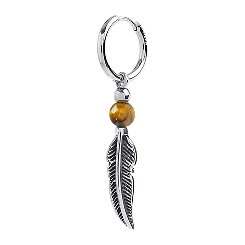 Orecchino Marlù cerchio 16mm con sfera e piuma pendente
