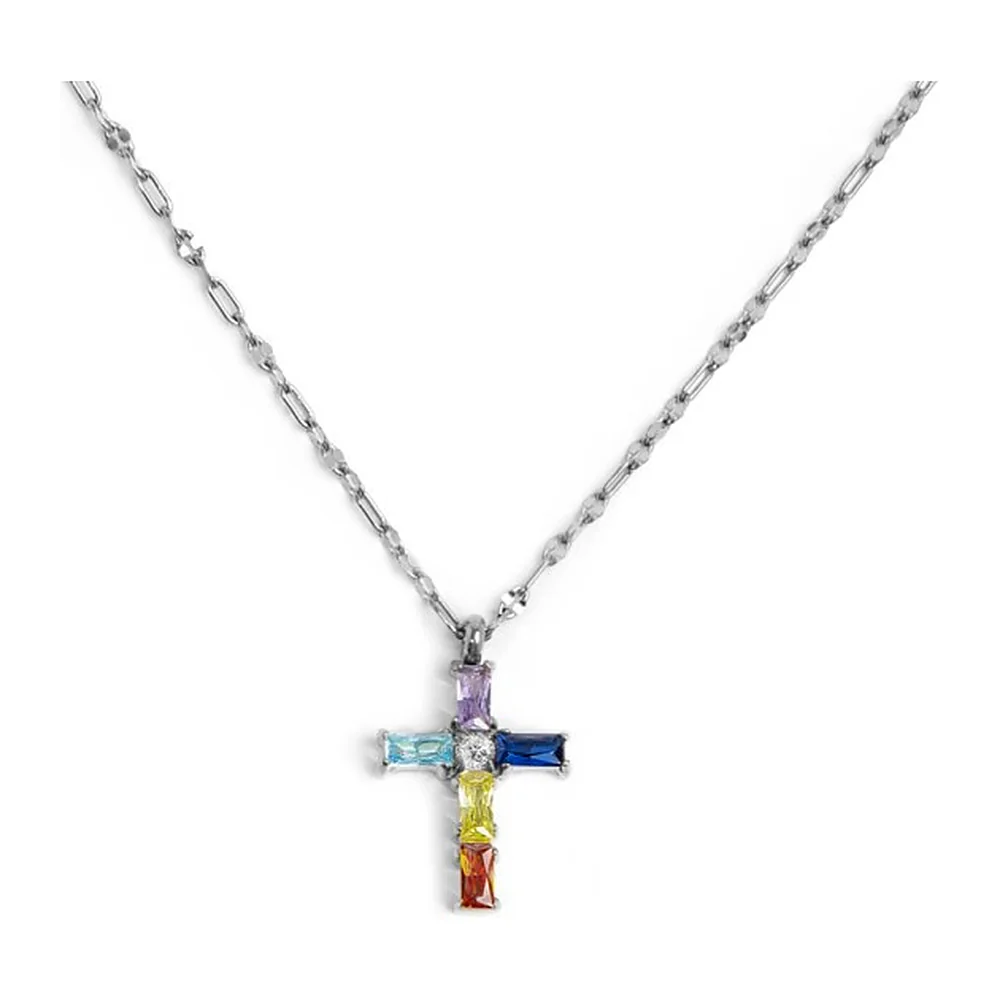 Girocollo Marlù maglia rolò pendente croce 14x23mm
