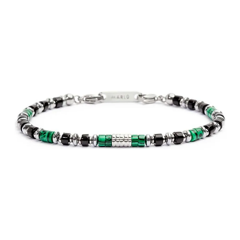 Bracciale Marlù con rondelle malachite onice nera e cilindro diamantato