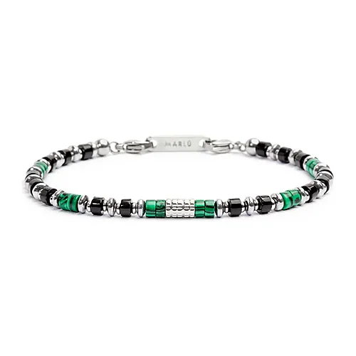 Bracciale Marlù con rondelle malachite onice nera e cilindro diamantato