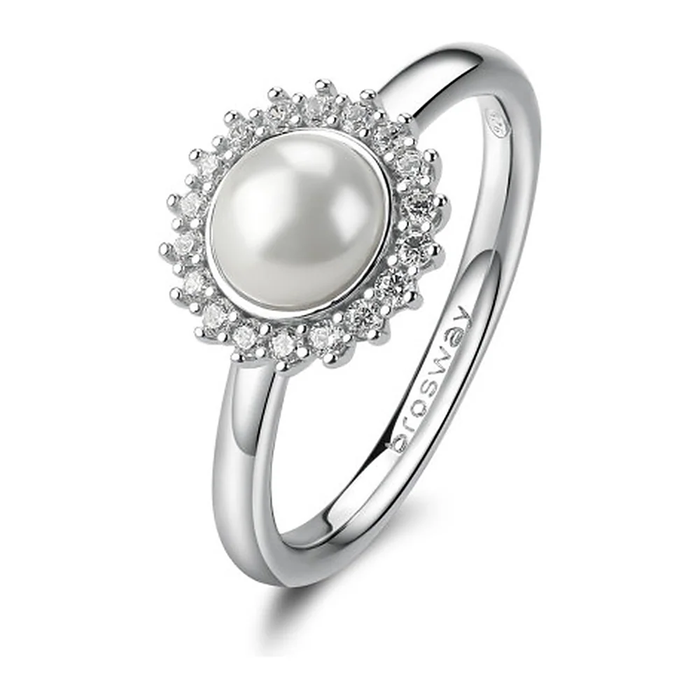 Anello Fancy zirconi e perla bottone