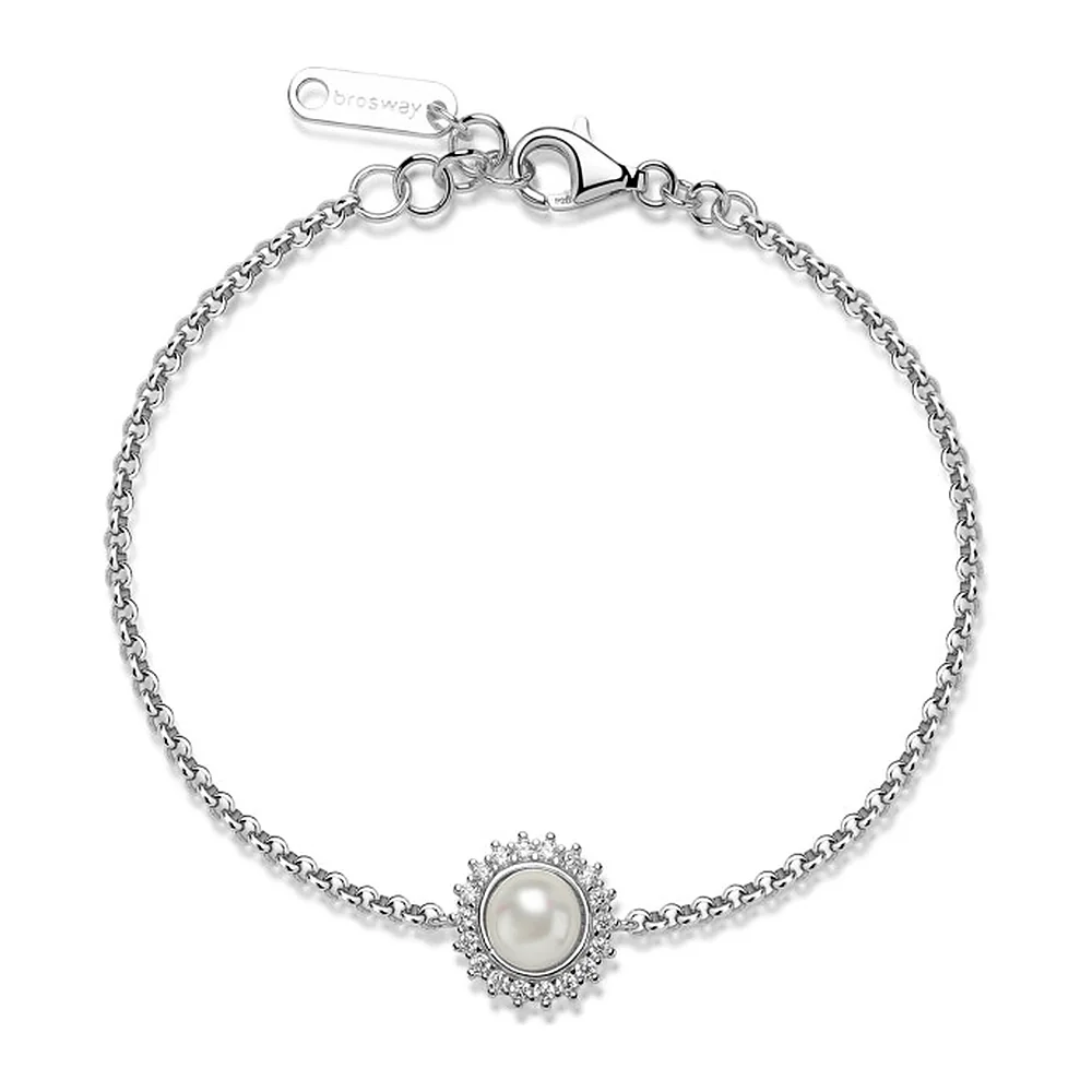 Bracciale Fancy maglia rolò zirconi e perla bottone