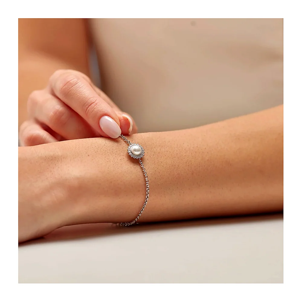 Bracciale Fancy maglia rolò zirconi e perla bottone — foto 2