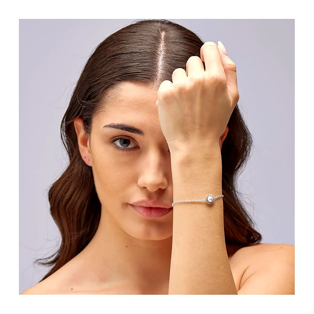 Bracciale Fancy maglia rolò zirconi e perla bottone — foto 3