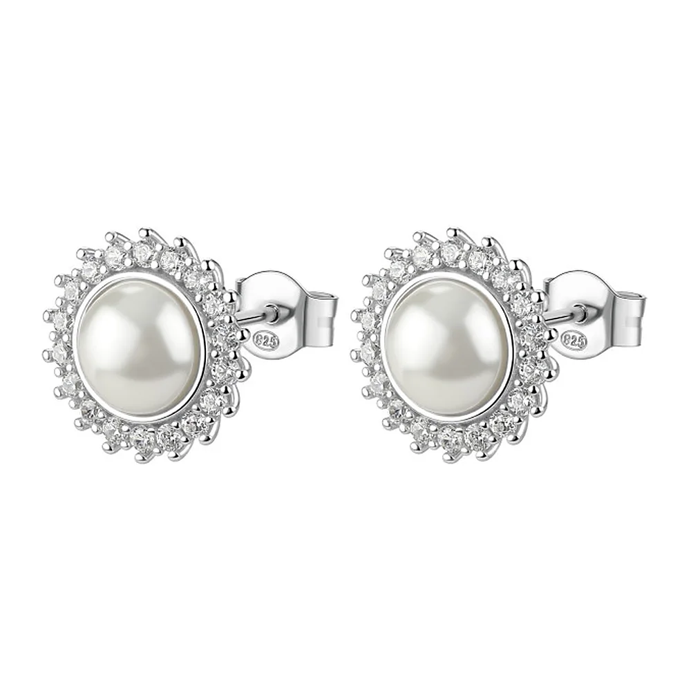Orecchini Fancy lobo zirconi e perle bottone