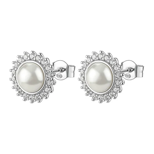 Orecchini Fancy lobo zirconi e perle bottone