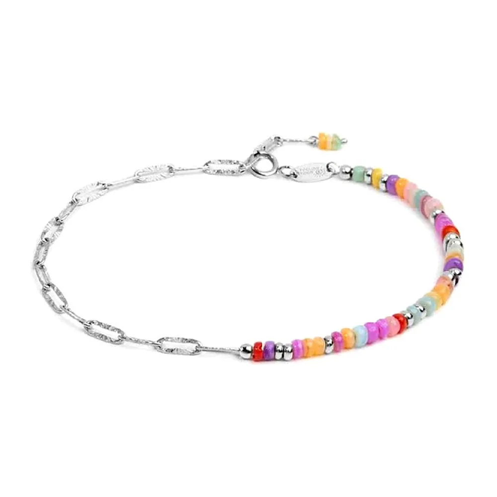Bracciale Marlù maglia link e perline plastica colorate