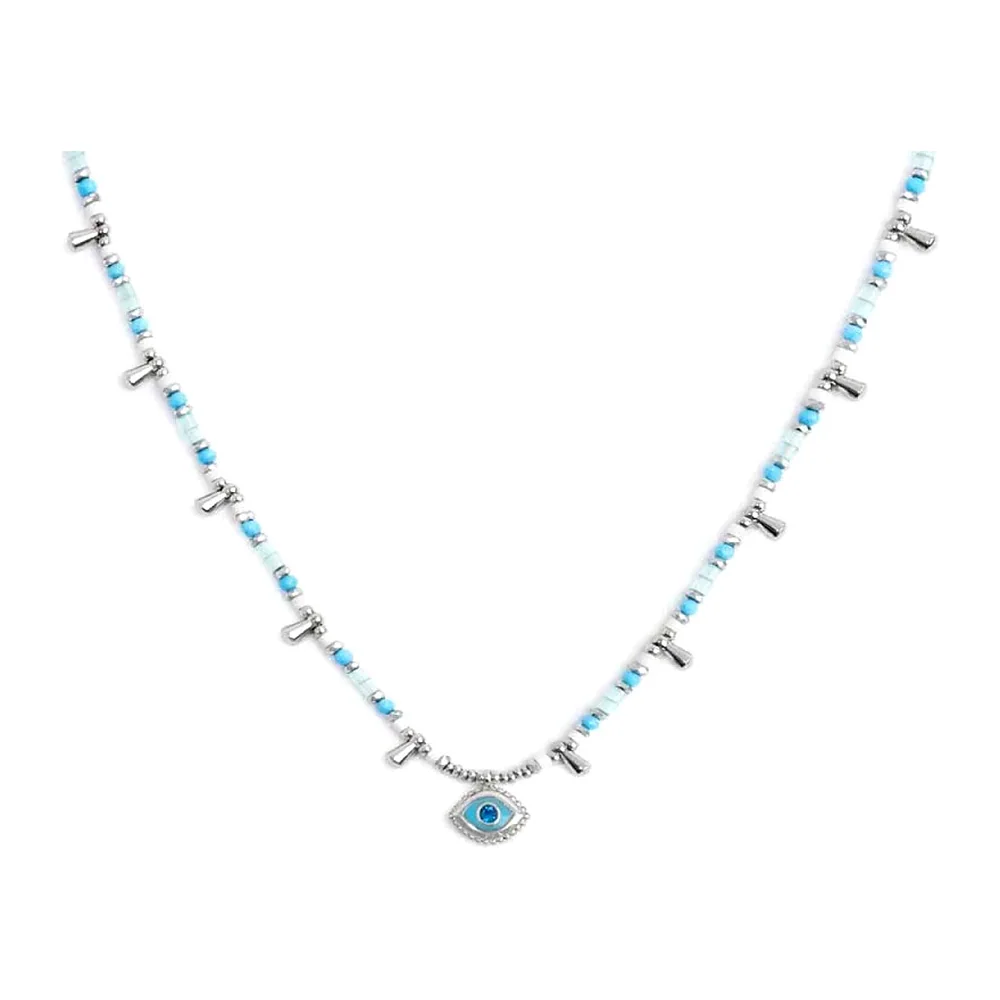 Collier Marlù maglia elementi ematite sfaccettata e occhio pendente