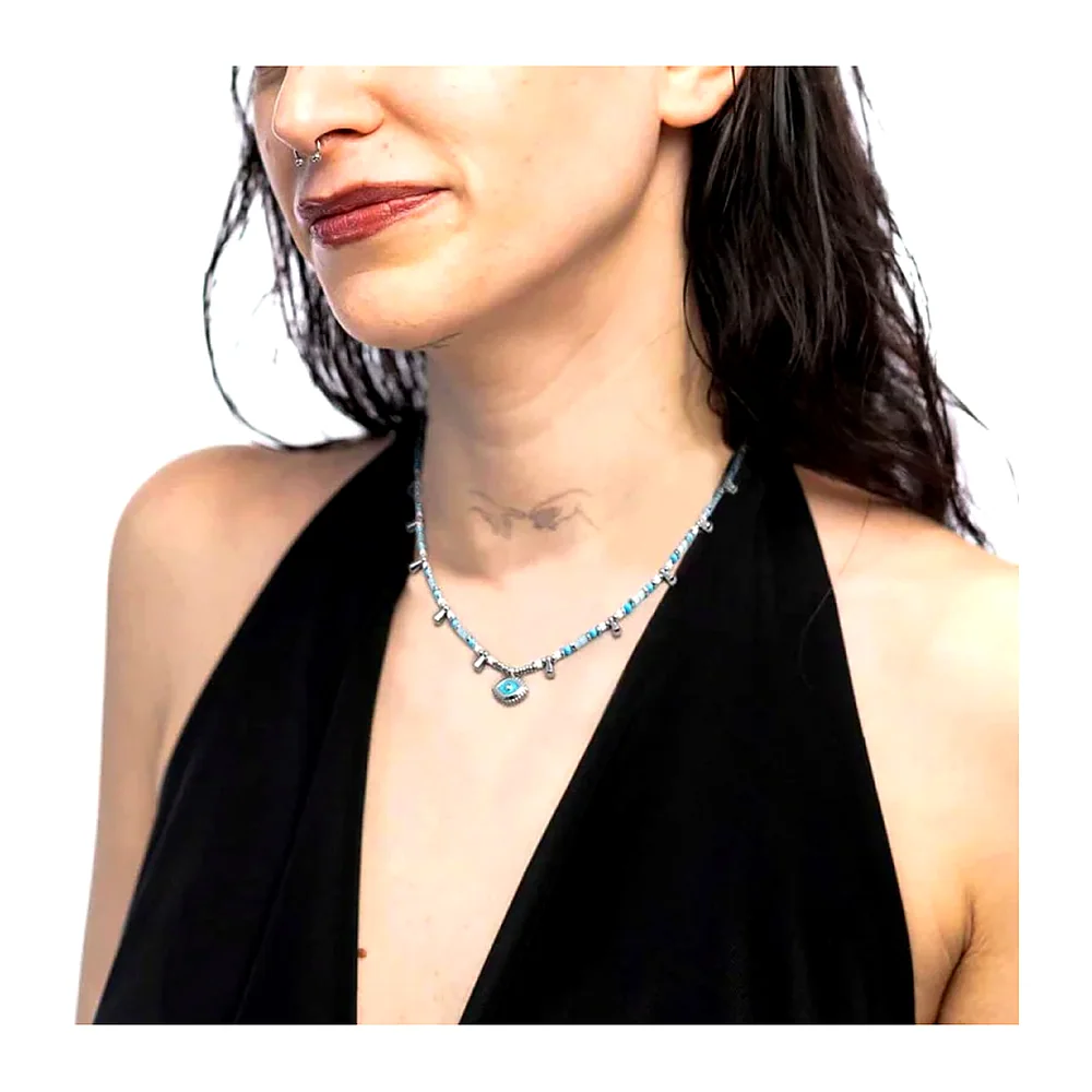 Collier Marlù maglia elementi ematite sfaccettata e occhio pendente — foto 2