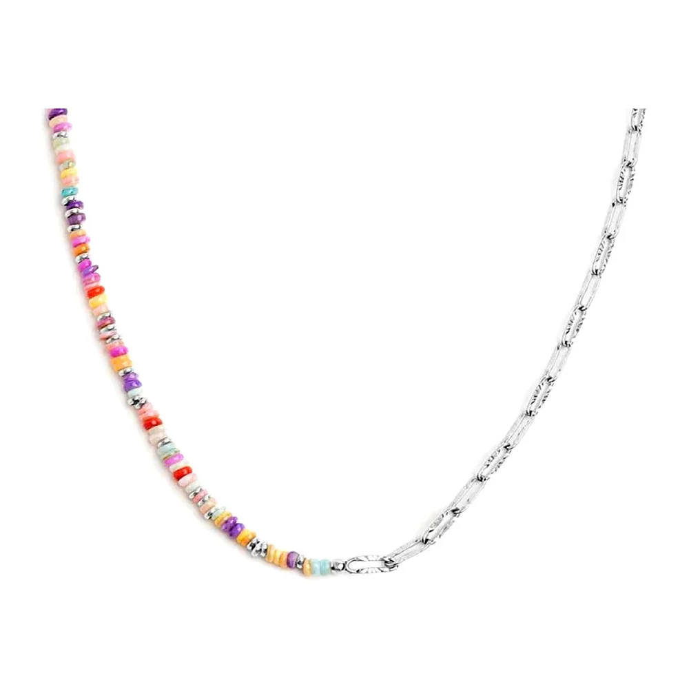 Collier Marlù maglia link e perline plastica colorate