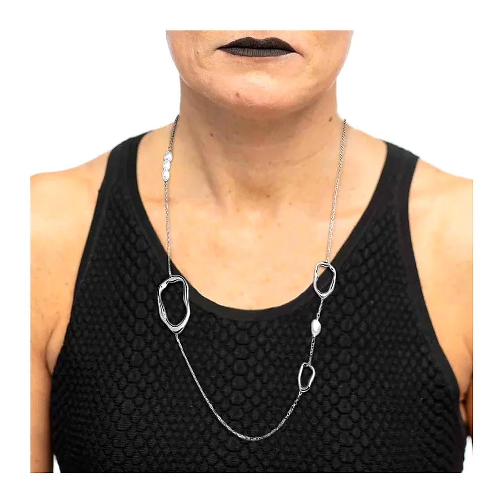 Collana Marlù maglia rolò elementi forma organica con perle — foto 3
