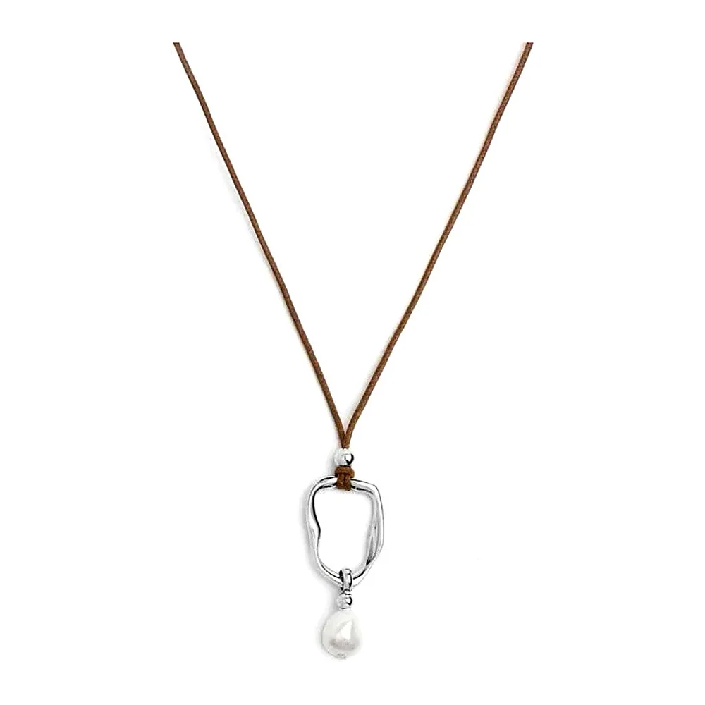Collana Marlù cordino centrale forma organica con perla